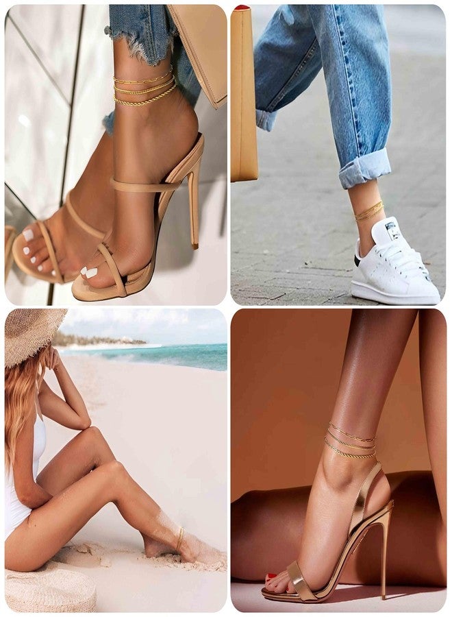 Kueroami Waterproof Gold Ankle Bracelets for Women - Dainty Gold Plated Anklets Layered Cuban Link Chain Cute Anklets Beach Nightclub Christian Choker Jewelry Gift for Women - Image 5
